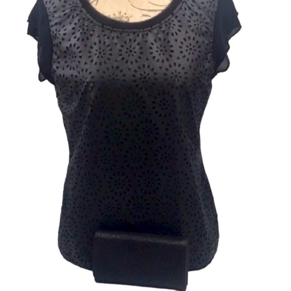 Willi Smith Black Floral Cut Out Punk Top w/ Matching Flap Wallet Set - Picture 1 of 10